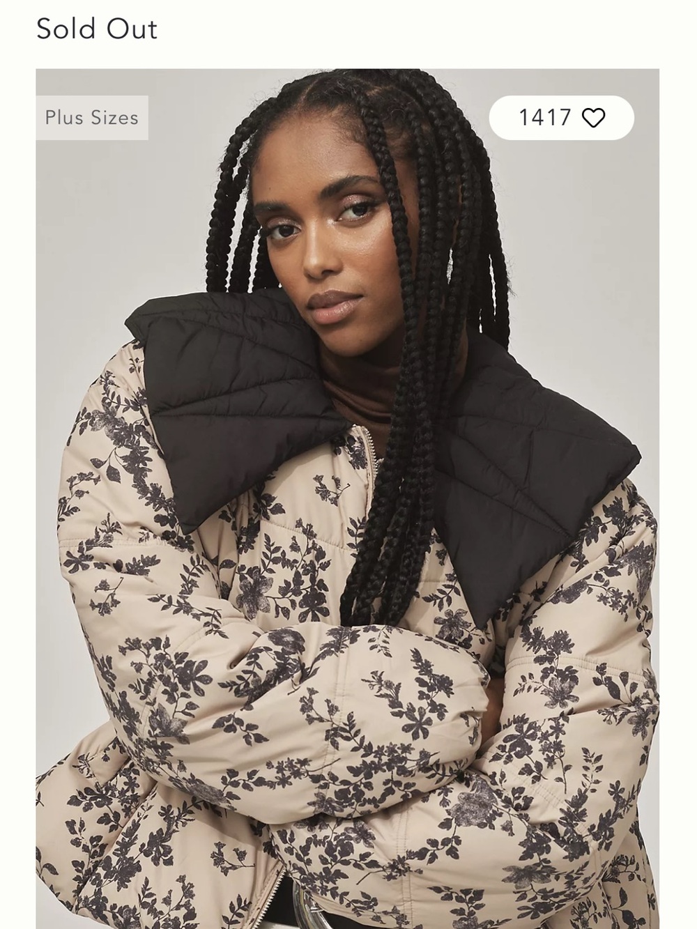 Anthropologie Beige Floral Quilted Puffer with Peter Pan collar